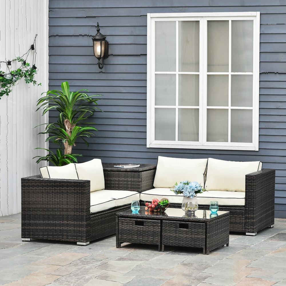 4-Seater Rattan Wicker Sofa & Table