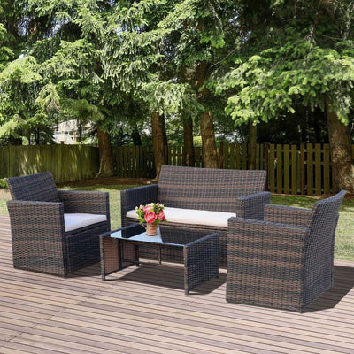 4pc Patio Garden Rattan Wicker Sofa