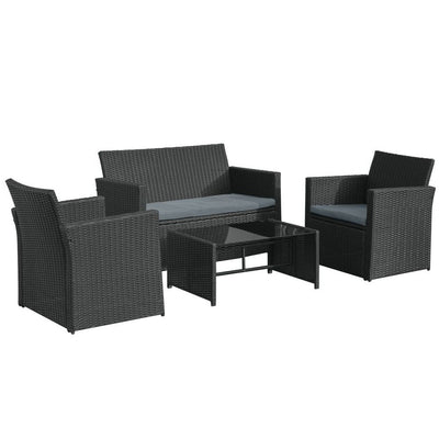 Patio Rattan 2-Seater Loveseat Chair & Table