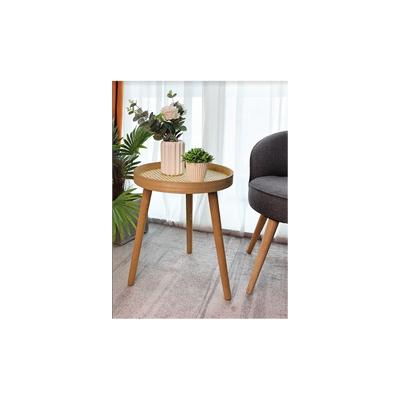 Cane Oak Round Side Table