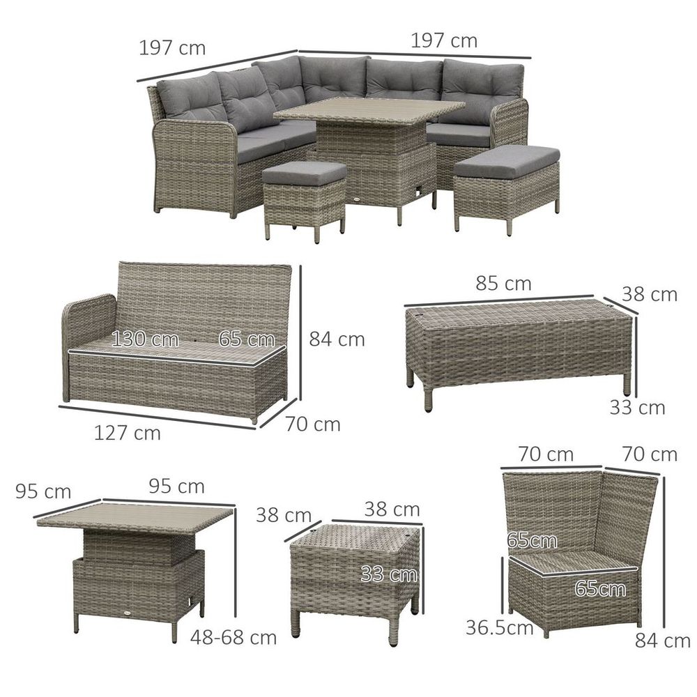 6 PCs Rattan Garden Furniture