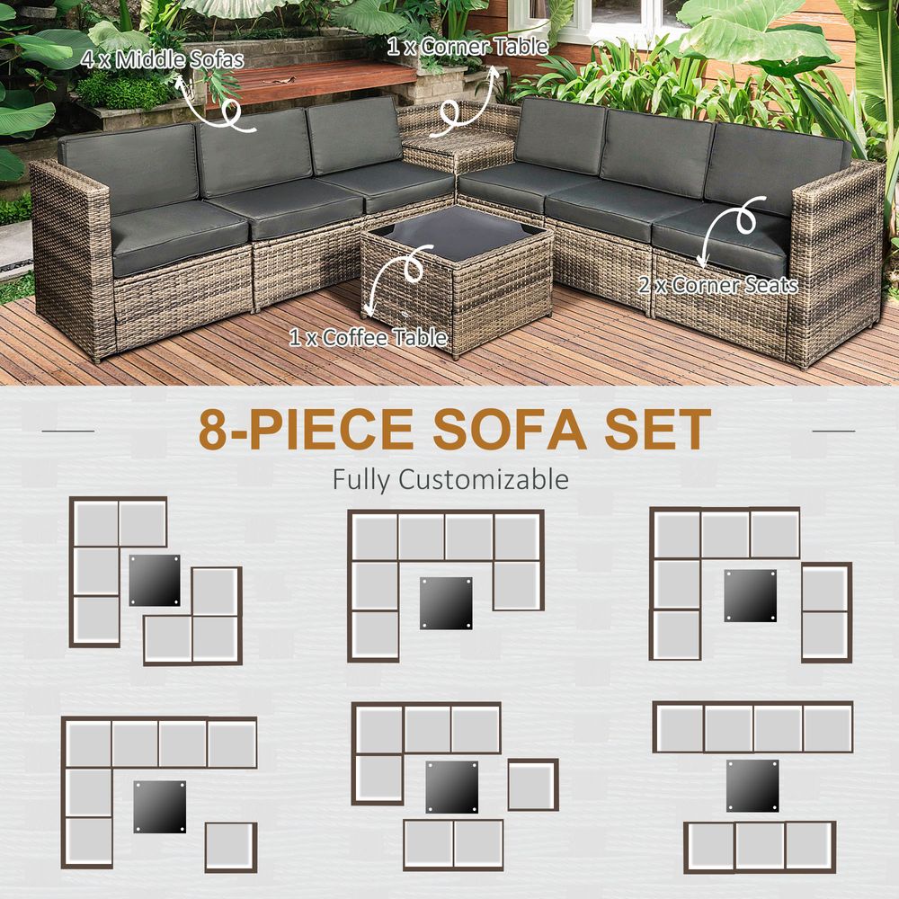8Pcs Patio Rattan Sofa Set