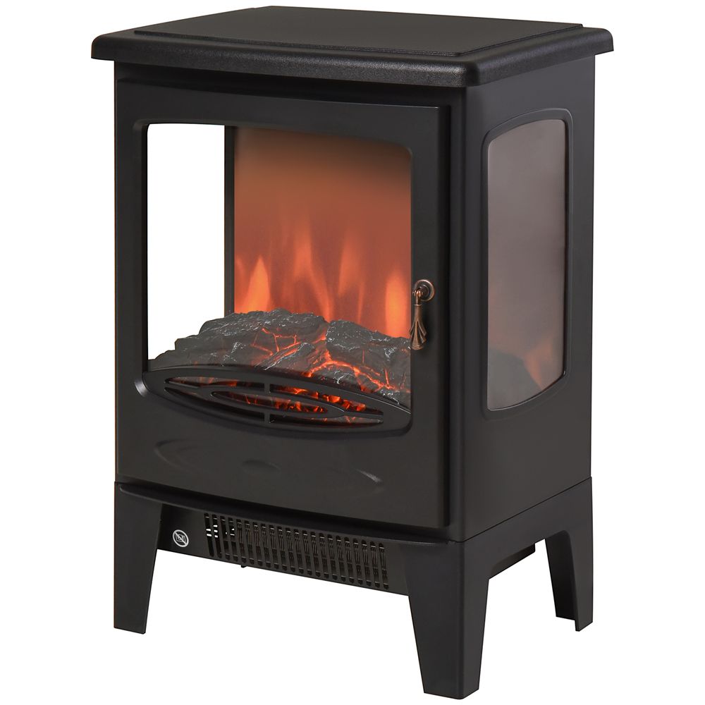 Black Tempered Glass Electric Fireplace Heater