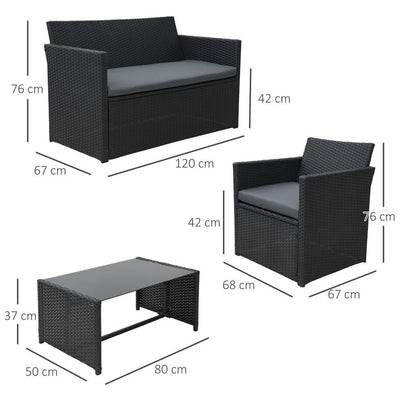 Patio Rattan 2-Seater Loveseat Chair & Table