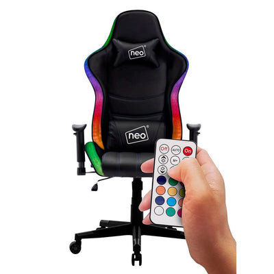 Black Leather Gaming Chair with LED Lights