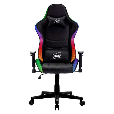 Black Leather Gaming Chair with LED Lights