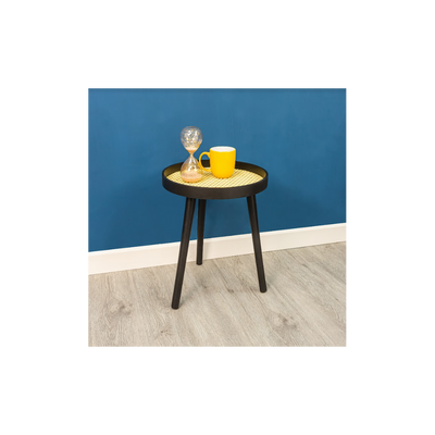 Cane & Black Round Side Table