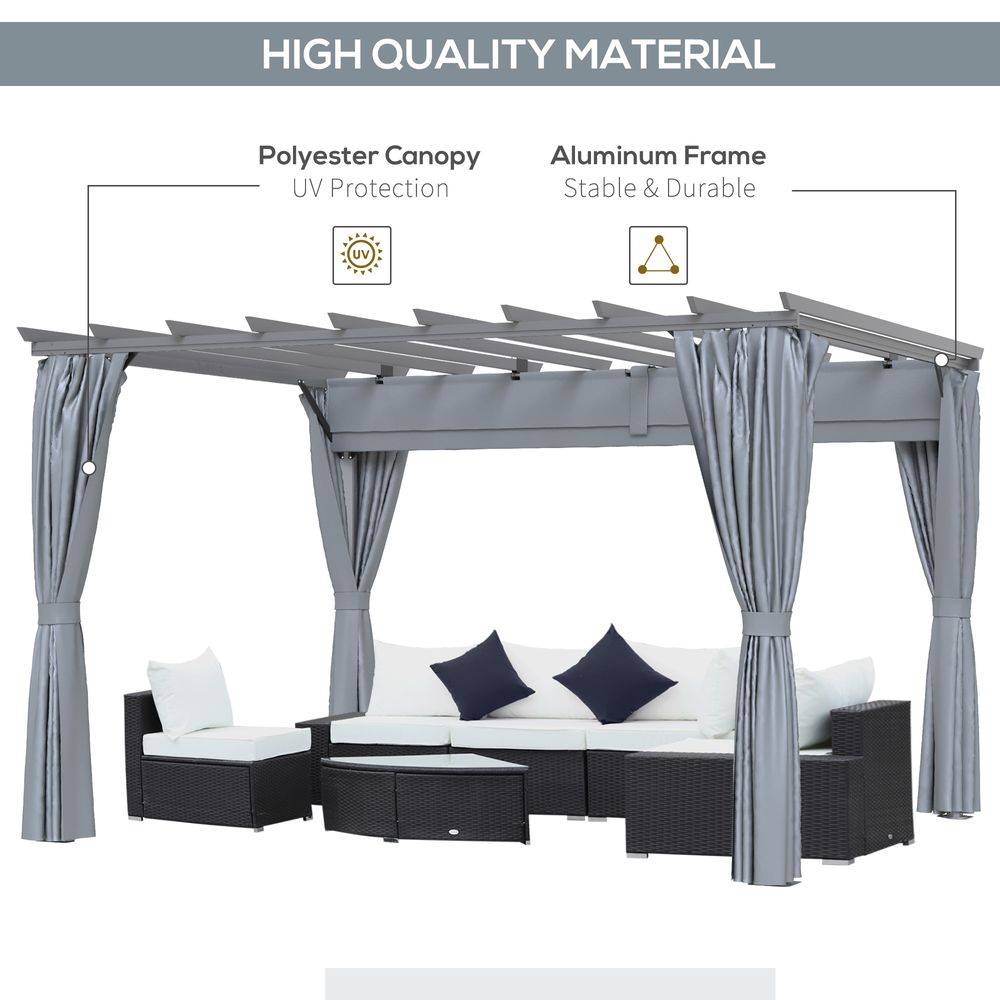 3.6m x 3m Aluminium Pergola with Retractable Canopy & Curtains