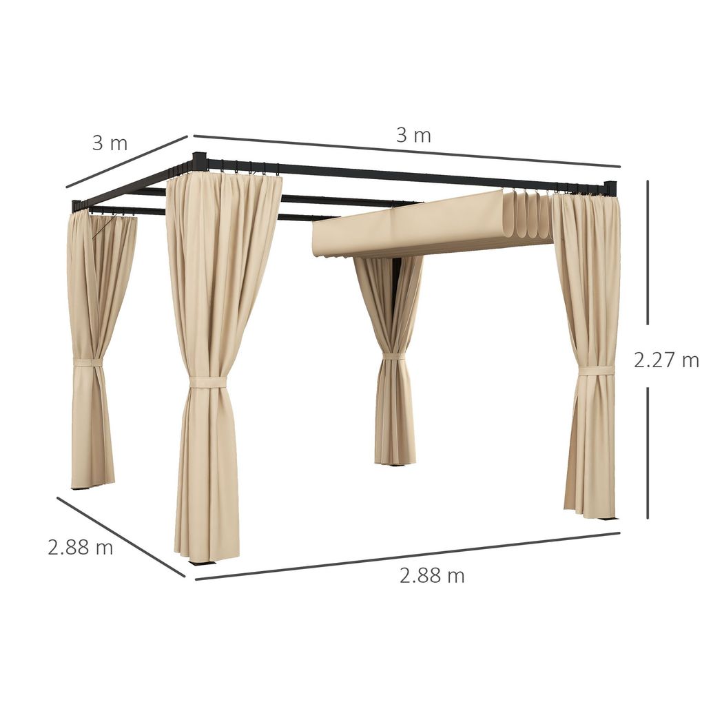 3m x 3m Pergola with Retractable Roof and Curtains