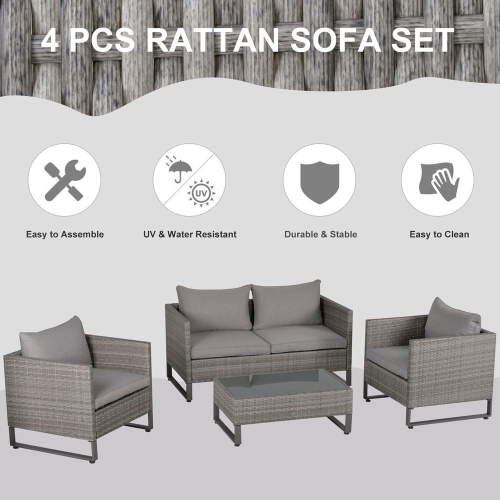 4 PCs PE Rattan Outdoor Dining Set