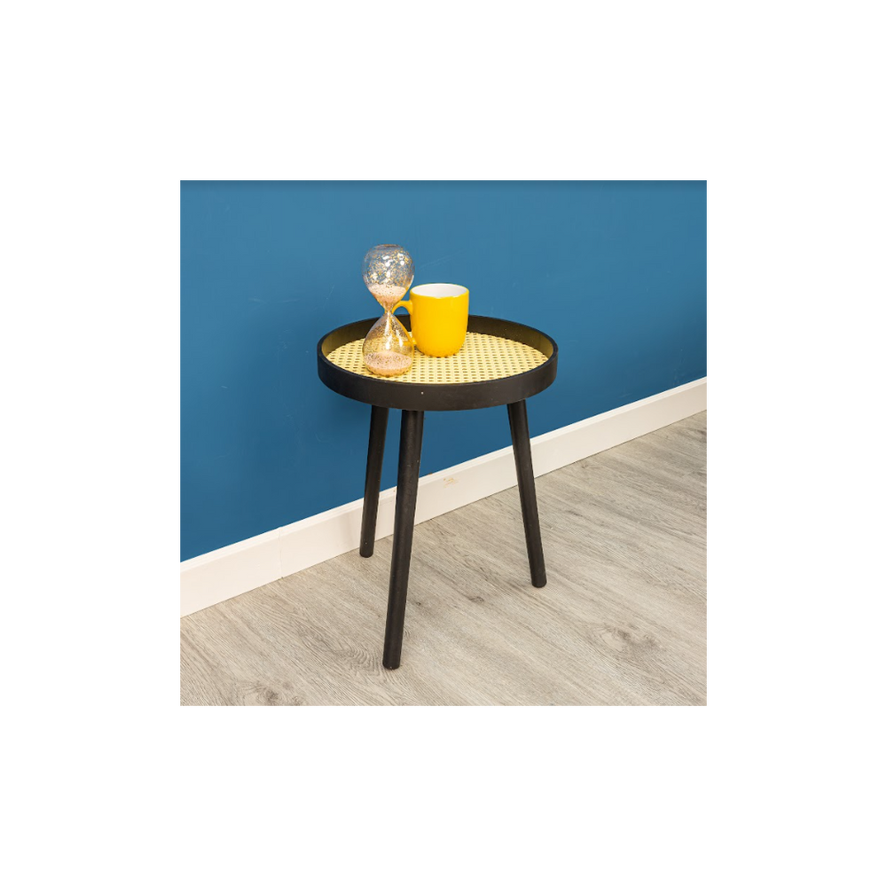 Cane & Black Round Side Table