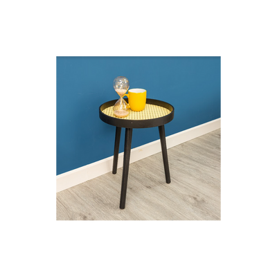 Cane & Black Round Side Table