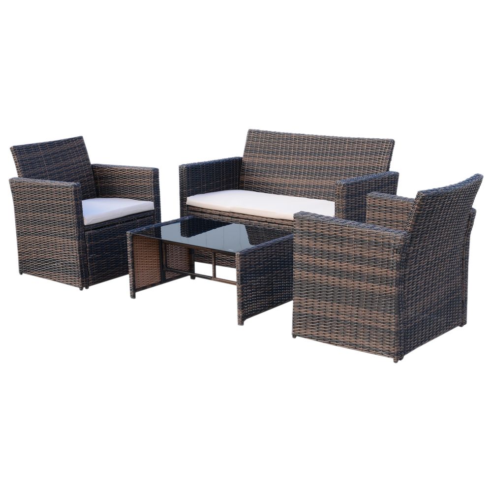 4pc Patio Garden Rattan Wicker Sofa