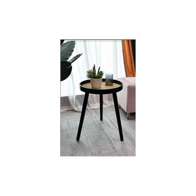 Cane & Black Round Side Table